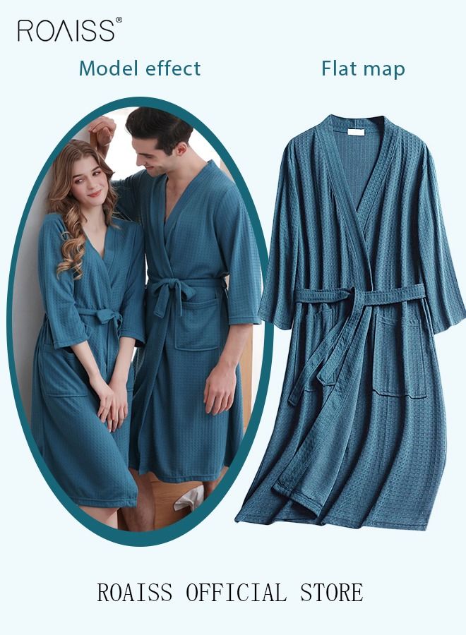 Women and Men Waffle Kimono Bathrobe Cotton Sleepwear Spa Robe Nightwear Nightgown Women Water Bathrobe Bridesmaid Robes Unisex Dressing Gown Autumn Robe