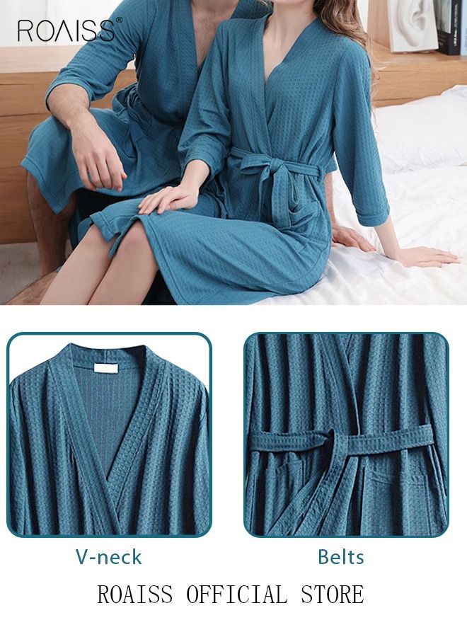 Women and Men Waffle Kimono Bathrobe Cotton Sleepwear Spa Robe Nightwear Nightgown Women Water Bathrobe Bridesmaid Robes Unisex Dressing Gown Autumn Robe