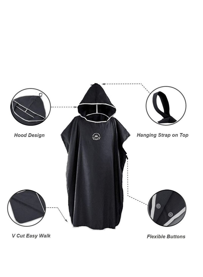 Microfiber Surf Poncho, Wetsuit Changing Bath Robe, Beach Change Cloak Dive Quick Dry Pool Swim Beach Towel with Hood for Adults