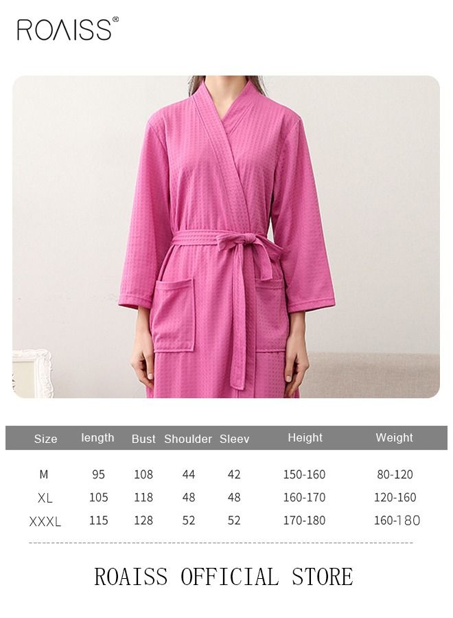 Women Waffle Kimono Bathrobe Cotton Sleepwear Spa Robe Nightwear Nightgown Women Water Bathrobe Bridesmaid Robes Dressing Gown Autumn Robe Rose Red