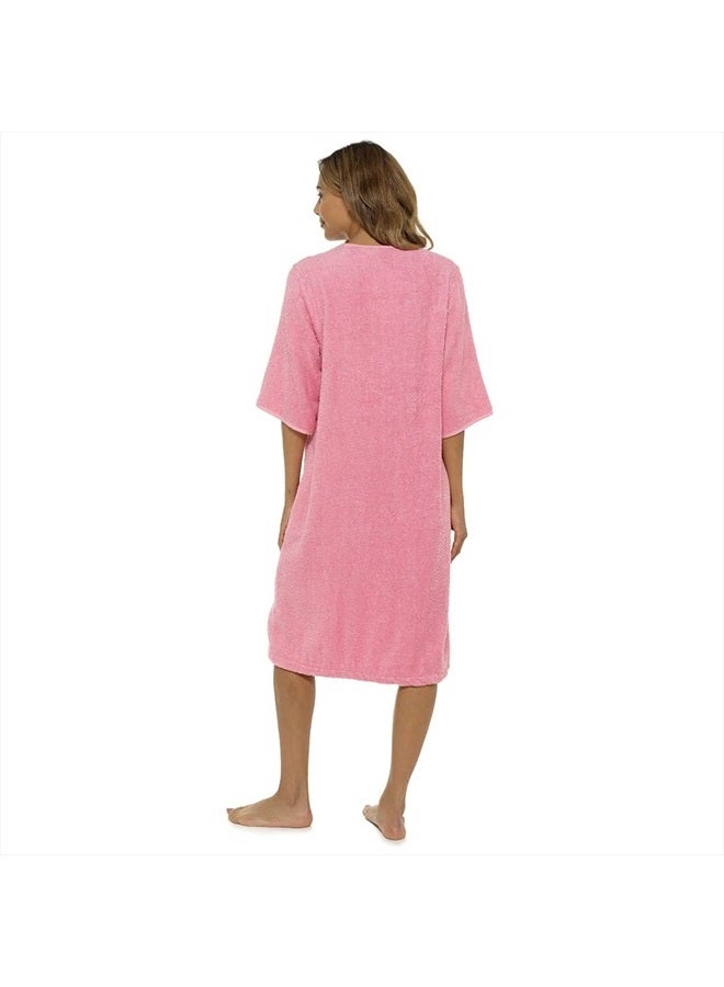 Ladies/Womens 100% Cotton Terry Towelling Zip Front Dressing Gown/Bathrobe/Housecoat (Pink, Large)