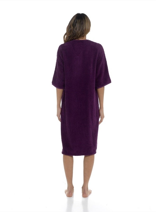 Ladies/Womens 100% Cotton Terry Towelling Zip Front Dressing Gown/Bathrobe/Housecoat (Plum, XL)