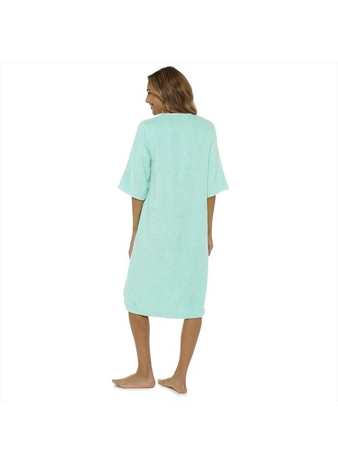 Ladies/Womens 100% Cotton Terry Towelling Zip Front Dressing Gown/Bathrobe/Housecoat (Mint, Small)