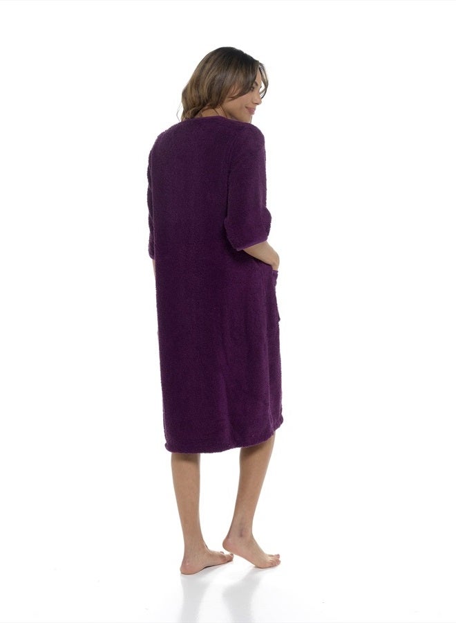 Ladies/Womens 100% Cotton Terry Towelling Zip Front Dressing Gown/Bathrobe/Housecoat (Plum, Large)