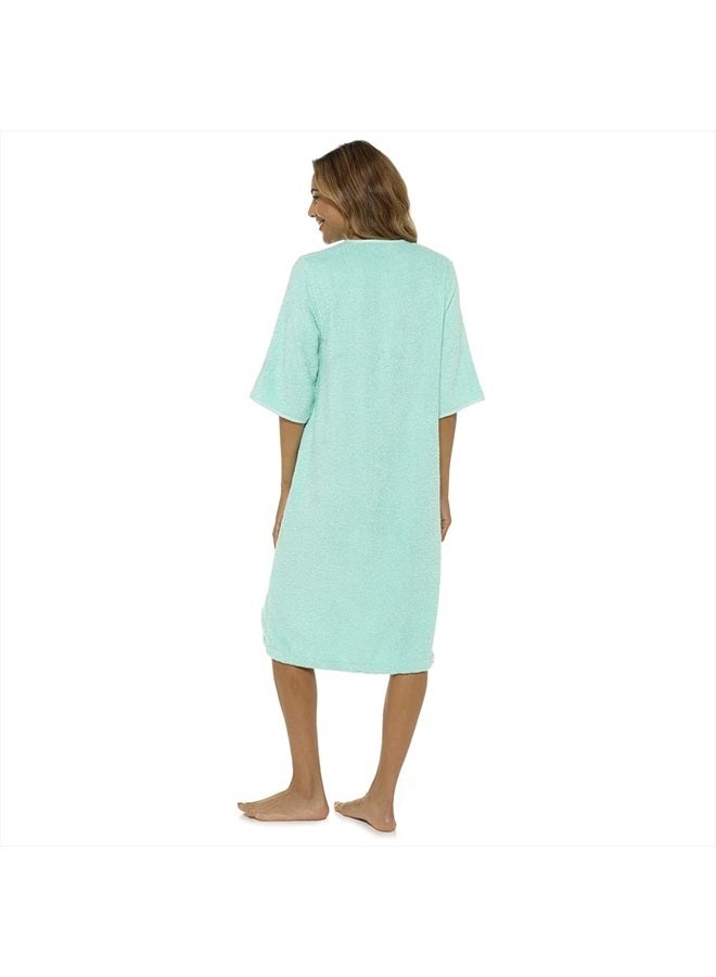 Ladies/Womens 100% Cotton Terry Towelling Zip Front Dressing Gown/Bathrobe/Housecoat (Mint, Large)