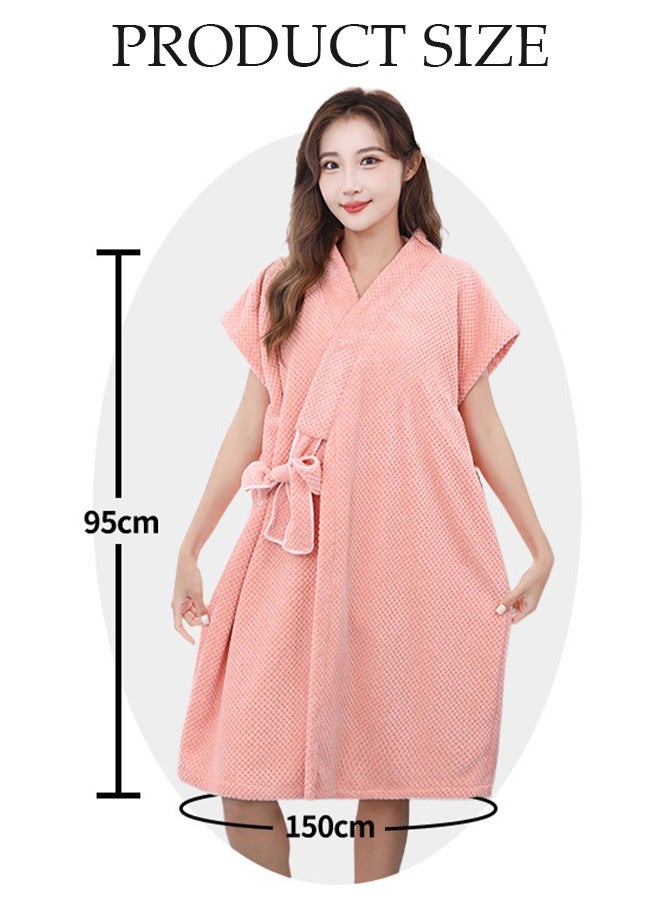 Women's Waffle Kimono Bathrobe Short Sleeve Sleepwear Spa Robe Nightwear Nightgown Women Water Bathrobe Bridesmaid Robes Dressing Gown Autumn Robe