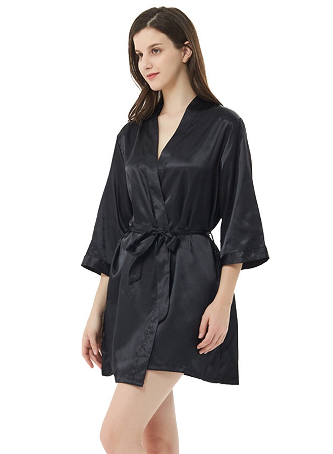 Solid Belted Robe Black