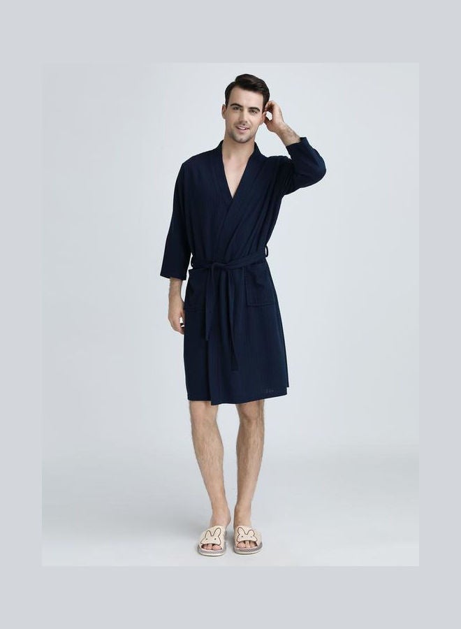 Solid Pattern Water Absorption Bath Robe Dark Blue