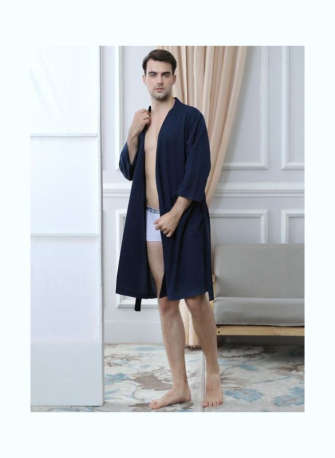 Solid Pattern Water Absorption Bath Robe Dark Blue