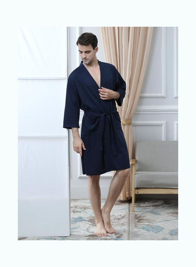 Solid Pattern Water Absorption Bath Robe Dark Blue