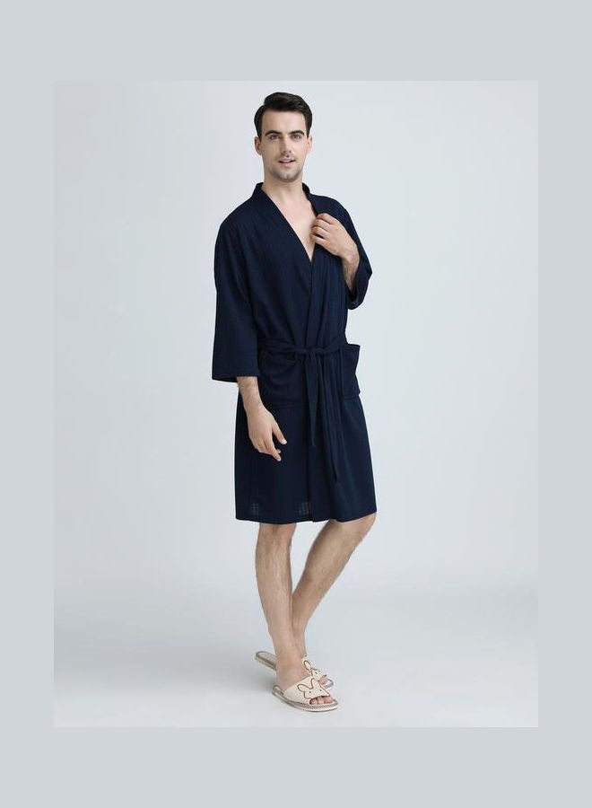 Solid Pattern Water Absorption Bath Robe Dark Blue