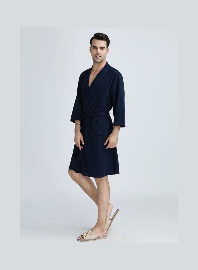 Solid Pattern Water Absorption Bath Robe Dark Blue