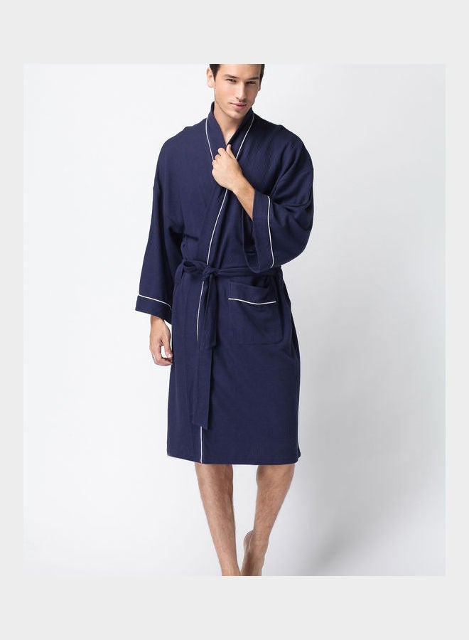 Belted Soft Couples Robe Dark Blue