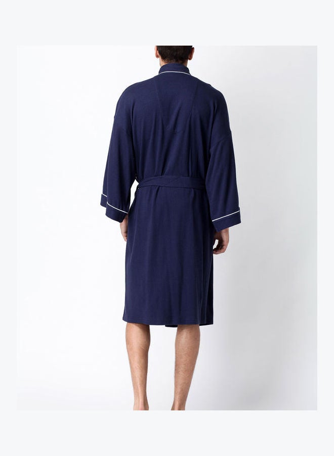 Belted Soft Couples Robe Dark Blue