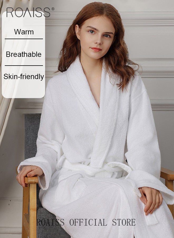 Coral Velvet Bathrobe for Men and Women Long Increase Absorbent Pajamas Robe Pure White Soft Plus Size Bathrobes with Pockets for Household Hotel