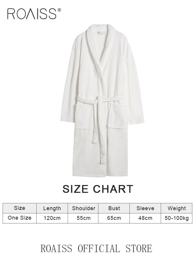 Coral Velvet Bathrobe for Men and Women Long Increase Absorbent Pajamas Robe Pure White Soft Plus Size Bathrobes with Pockets for Household Hotel
