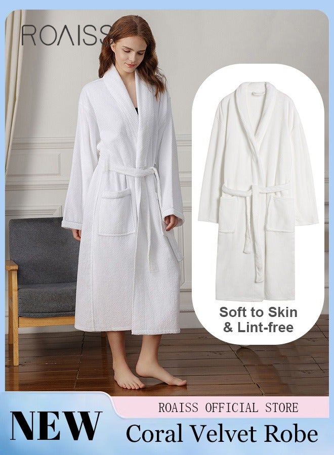 Coral Velvet Bathrobe for Men and Women Long Increase Absorbent Pajamas Robe Pure White Soft Plus Size Bathrobes with Pockets for Household Hotel