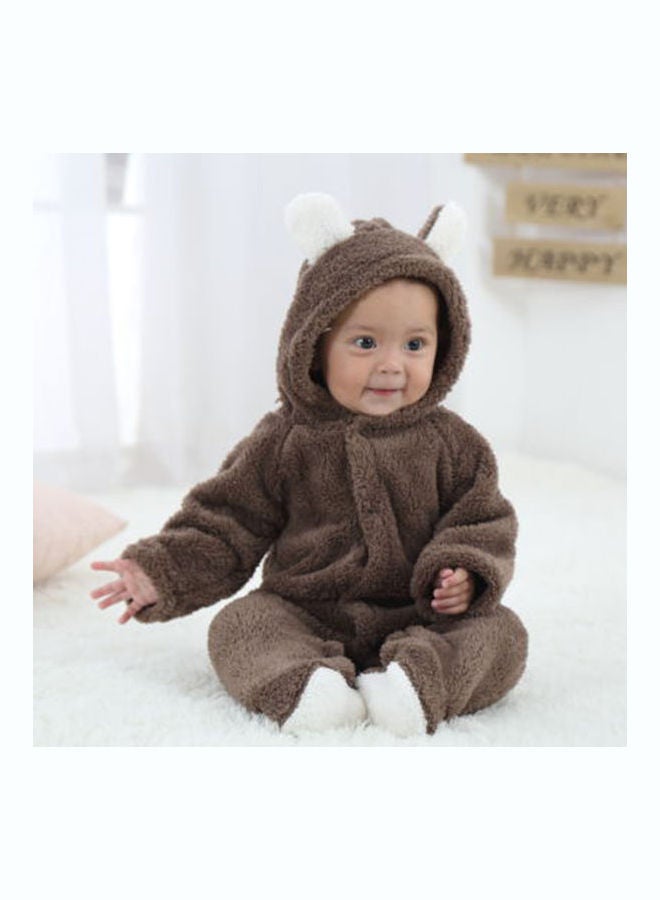 Long Sleeve Hooded Climbing Romper Suits Brown