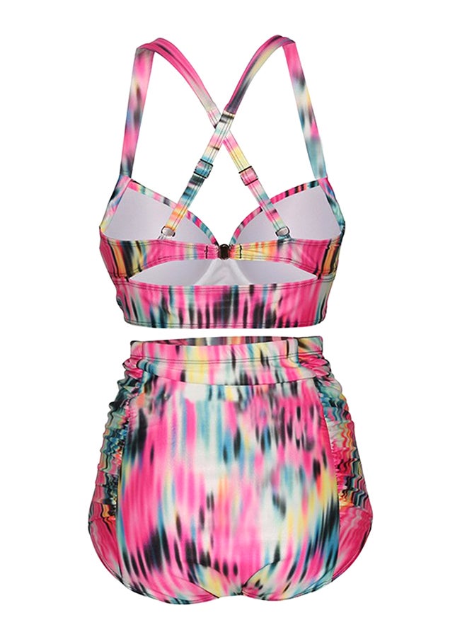 Printed Crossover Strap High Waist Bikini Set Multicolor