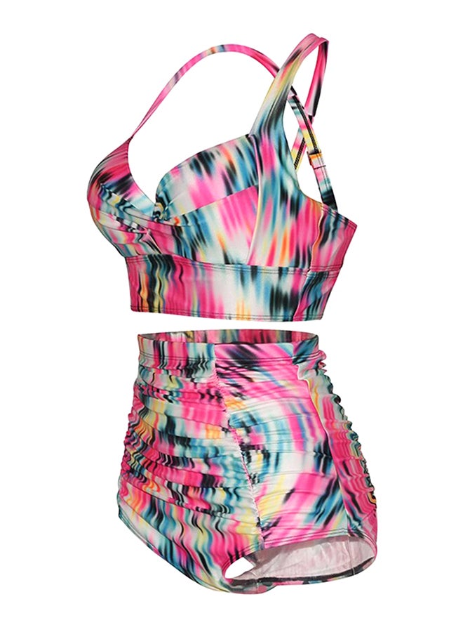 Printed Crossover Strap High Waist Bikini Set Multicolor