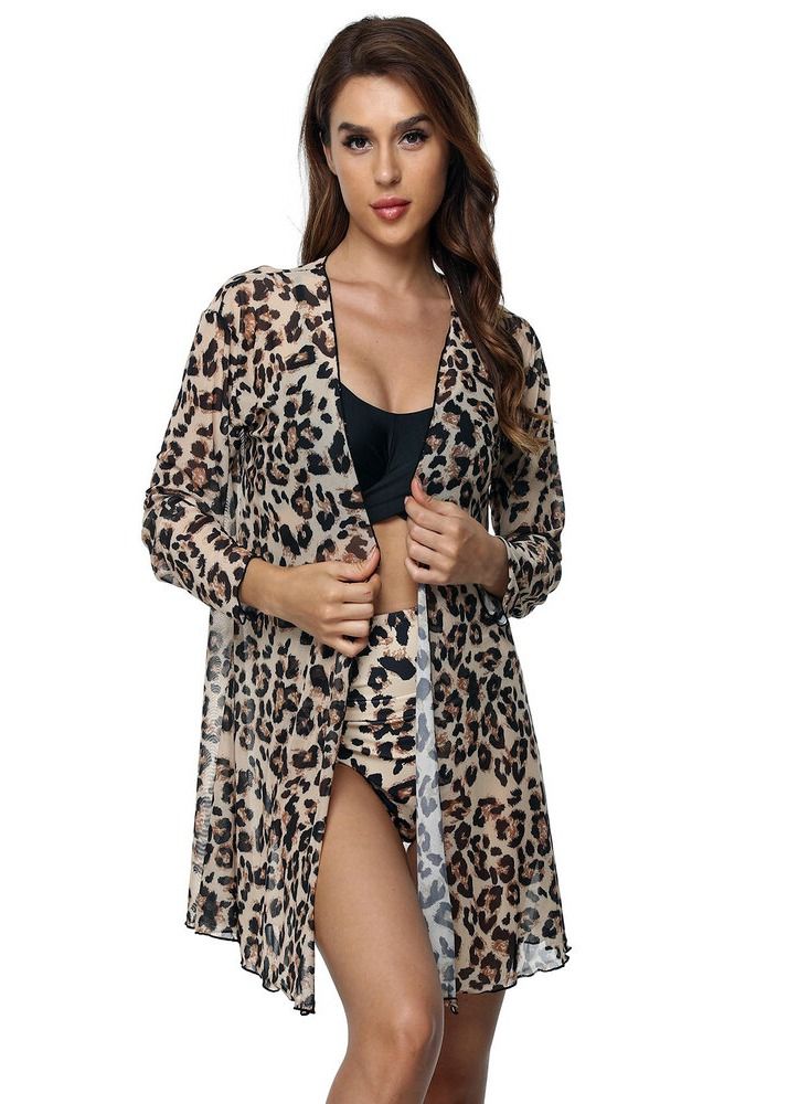 Leopard Print Women Swimwear set with Kimono