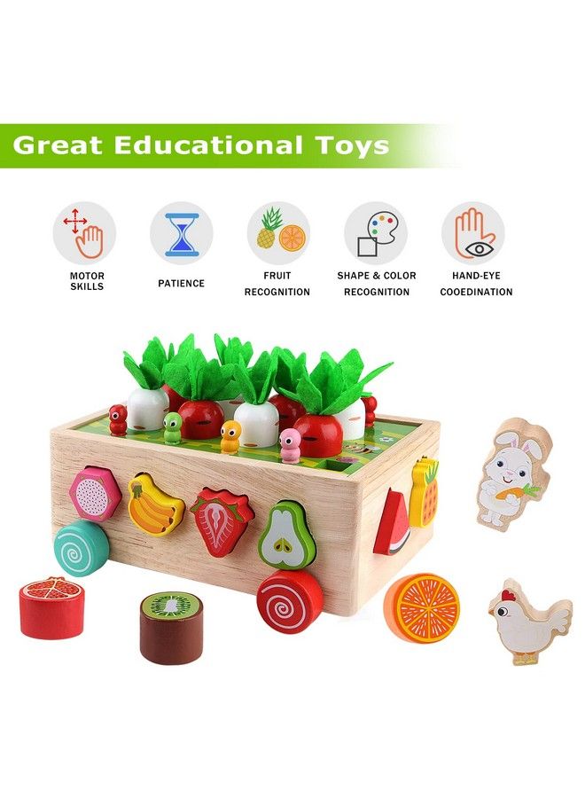 Montessori Wooden Garden Toy For Baby Boys Girls 1 2 3 Years Old Fine Motor Skills Developmental Gift Toy Color Shape Fruit Sorting Orchard Cart Farm Game For Toddler 13