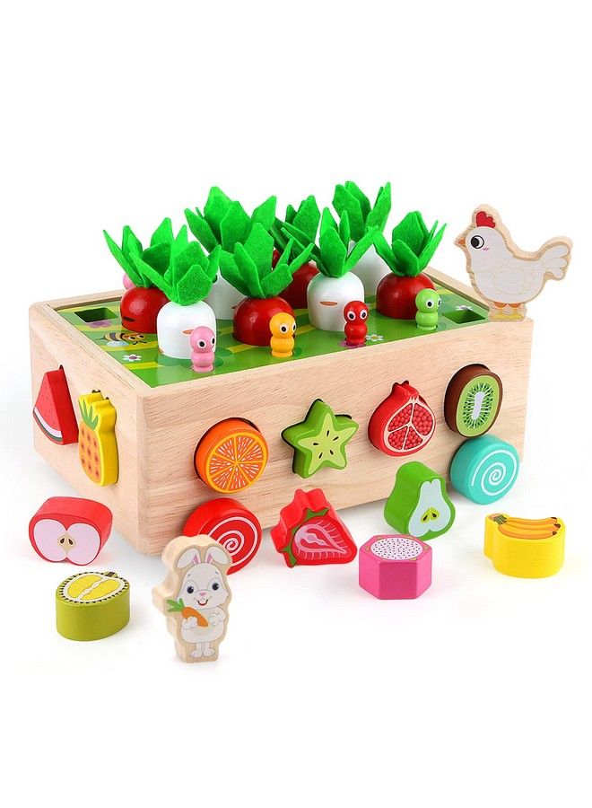 Montessori Wooden Garden Toy For Baby Boys Girls 1 2 3 Years Old Fine Motor Skills Developmental Gift Toy Color Shape Fruit Sorting Orchard Cart Farm Game For Toddler 13