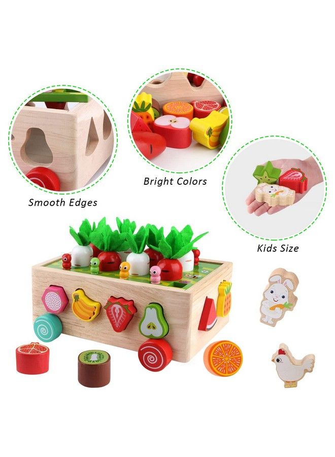 Montessori Wooden Garden Toy For Baby Boys Girls 1 2 3 Years Old Fine Motor Skills Developmental Gift Toy Color Shape Fruit Sorting Orchard Cart Farm Game For Toddler 13