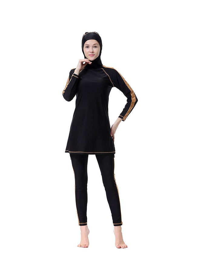 Islamic Stripe Design Burkinis With Separated Hijab Black/Gold