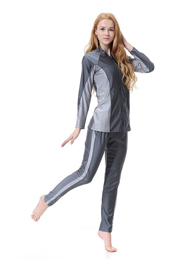 3-Piece Long Sleeve Swimsuit Set With Cap Grey