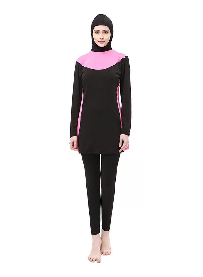 Plus Conservative Block Hooded Burkini Black/Pink