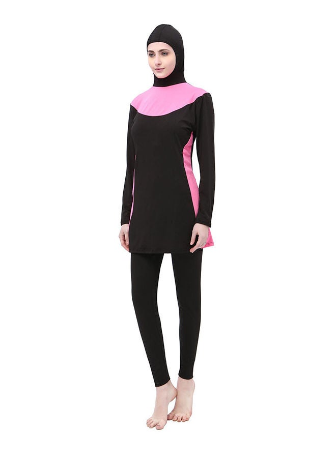 Plus Conservative Block Hooded Burkini Black/Pink