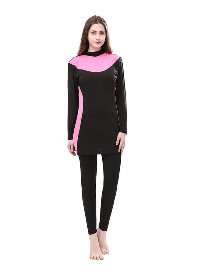 Plus Conservative Block Hooded Burkini Black/Pink