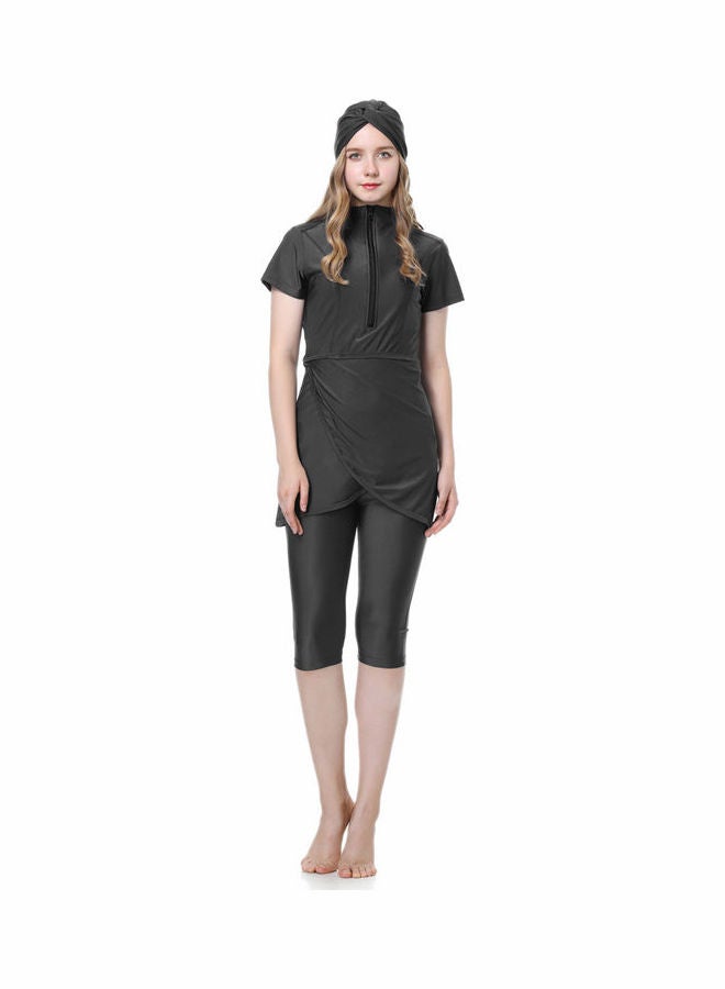 Classic Simple Design Short Sleeve Burkini Swimsuits Black