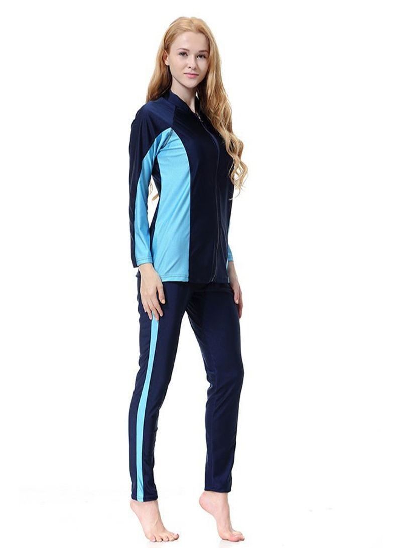 3-Piece Long Sleeve Swimsuit Set With Cap Blue