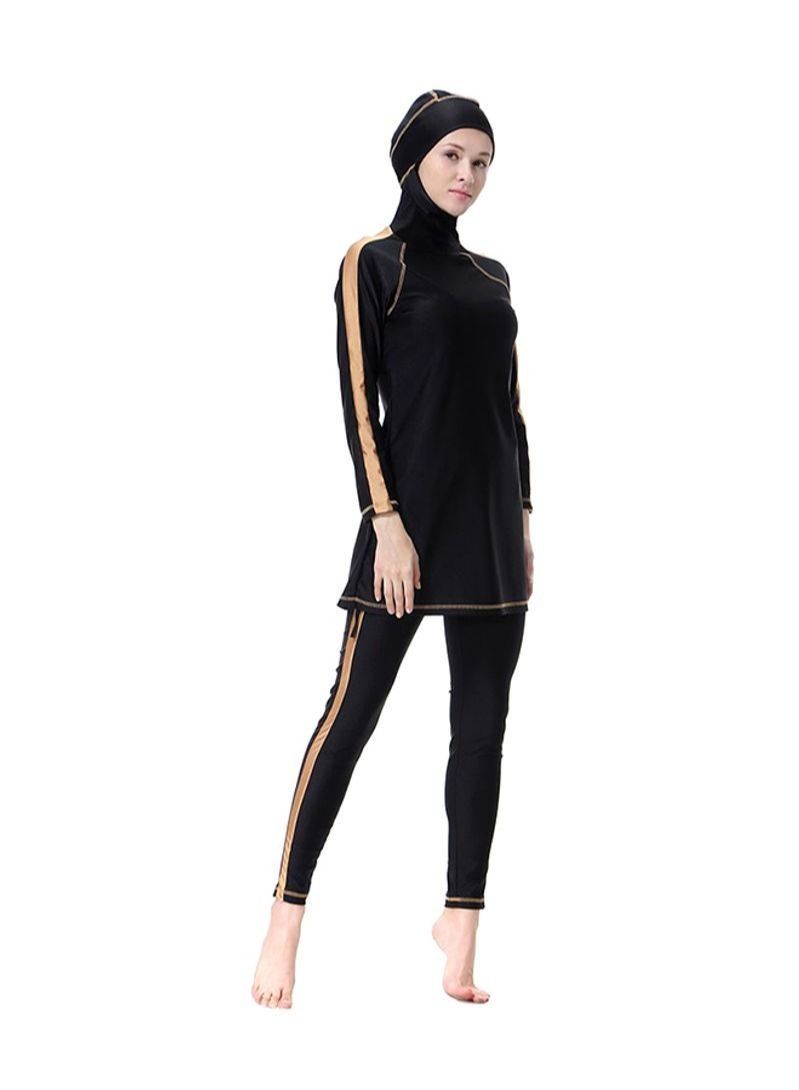 Islamic Stripe Design Burkinis With Separated Hijab Black/Gold