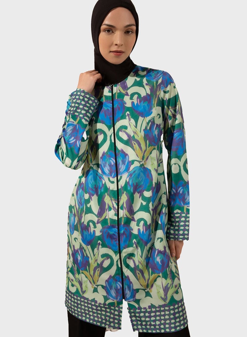 Printed Zip Detail Burkini Set