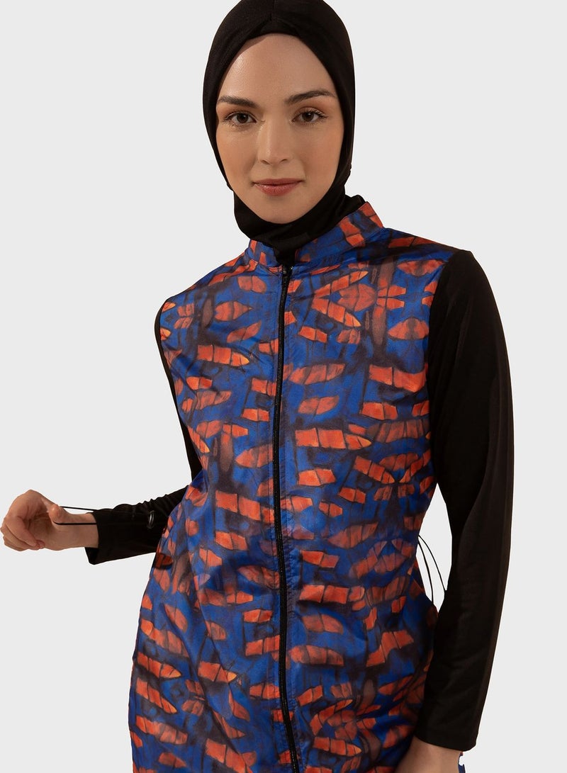 Printed Zip Detail Burkini Set