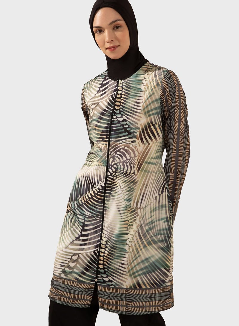 Printed Zip Detail Burkini Set