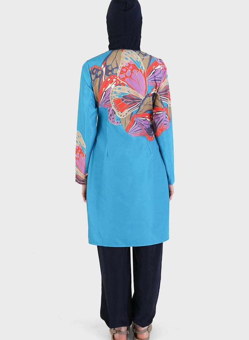 Printed Zip Detail Burkini Set