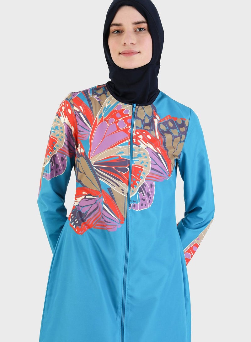 Printed Zip Detail Burkini Set