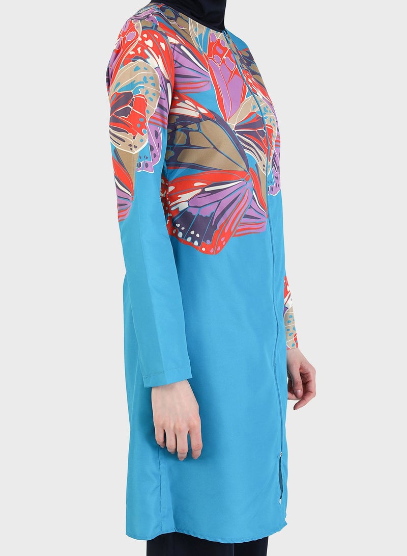 Printed Zip Detail Burkini Set