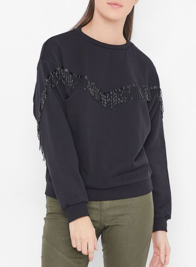 Shimmer Fringe Sweatshirt Black