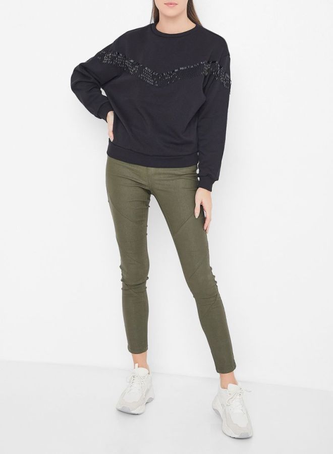 Shimmer Fringe Sweatshirt Black