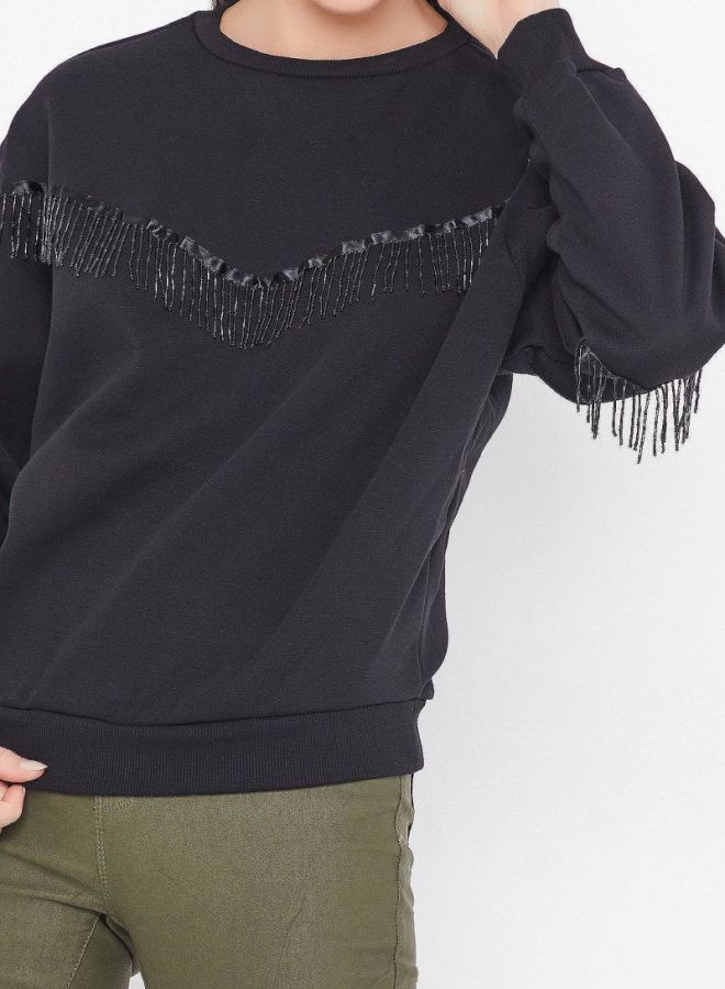 Shimmer Fringe Sweatshirt Black