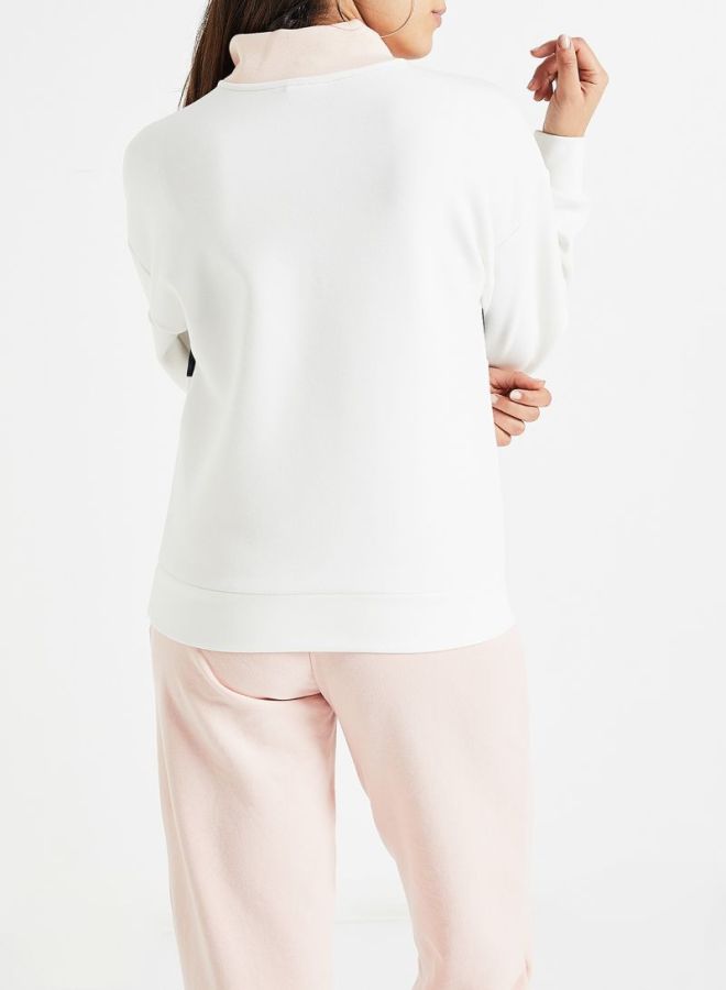 Colourblock Half Zip Sweatshirt White/Pink/Black