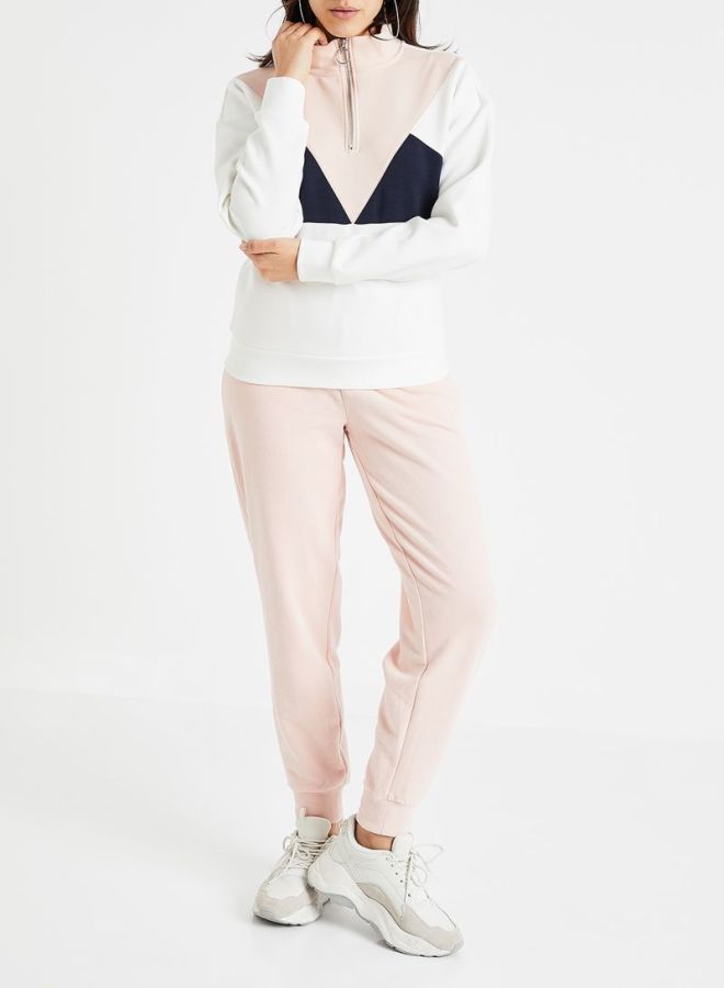 Colourblock Half Zip Sweatshirt White/Pink/Black