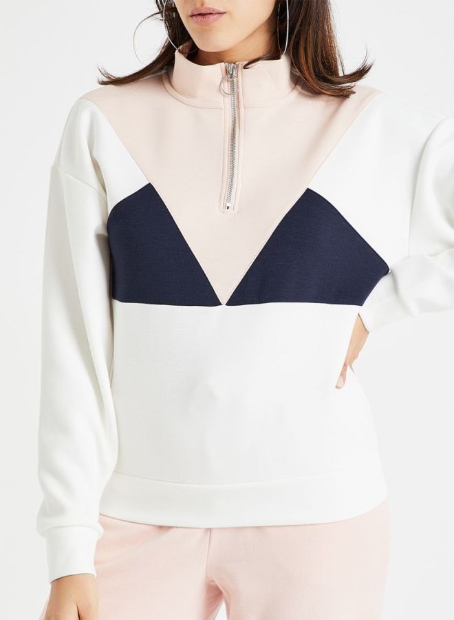 Colourblock Half Zip Sweatshirt White/Pink/Black