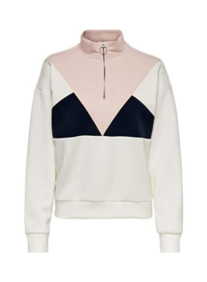 Colourblock Half Zip Sweatshirt White/Pink/Black