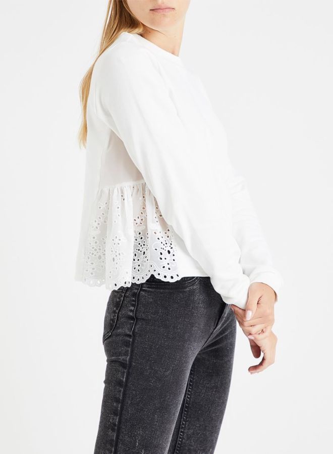 Embroidered Lace Trim Sweatshirt White